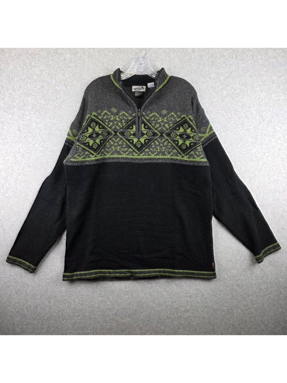 Obermeyer Sweater Mens L Black Fair Isle 1/4 Zip Heavy Knit Wool Blend Pullover